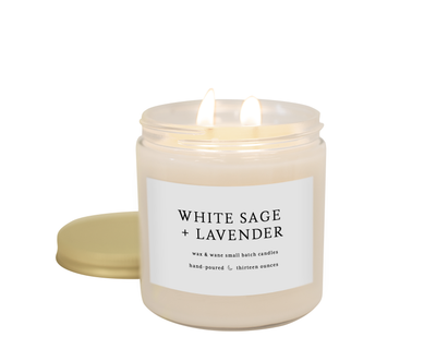 White Sage + Lavender 13 oz Double Wicked Candle